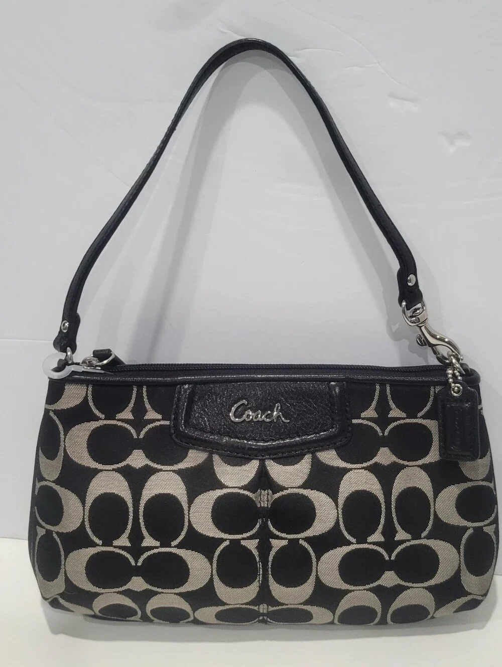 Coach Signature Canvas Leather Large Wristlet Black & Gray Purse